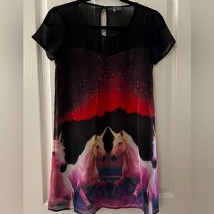 🖤🦄👗SPARKLE & FADE Black Silky Unicorn Print Dress NWT❤️✨